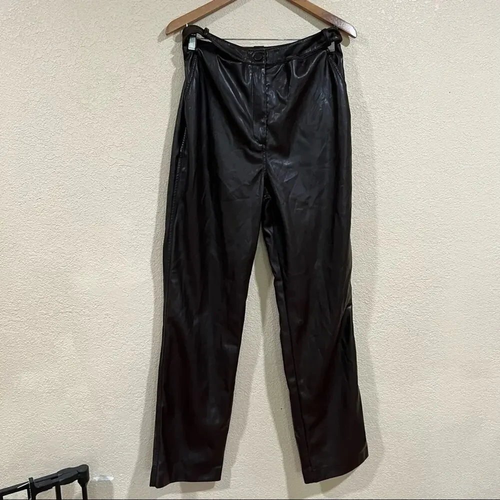 Jonathan Simkhai Amelia brown leather cutout high waist straight pants - Picture 3 of 14